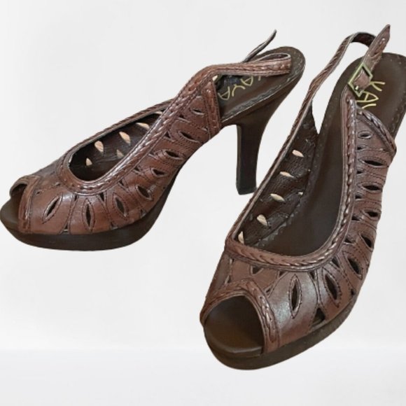 Kaya Women Shoes Heel Open Toe Pump Sling Back Brown Leather Upper Sandal 6.5M